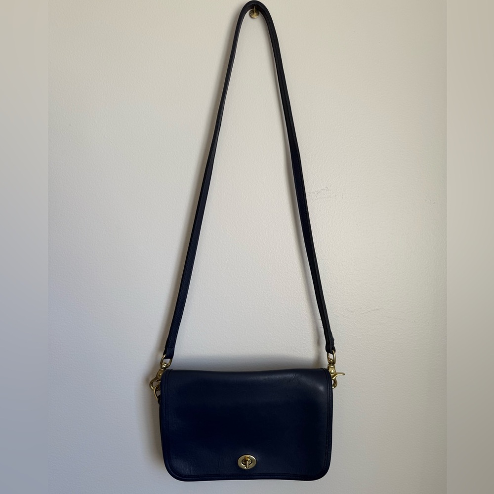 Vintage Coach Navy Blue Leather Penny Pocket Bag
